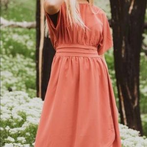 The Amelia Flutter Sleeve Wrap Dress in Rust